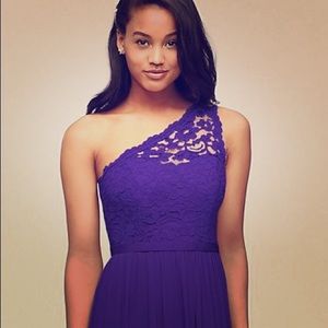 Extra long one shoulder lace bridesmaid dress